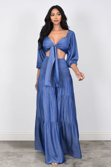 Denim Wide Leg Pants Set
