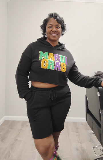 Mardi Gras Hoodie Shorts Set (Black)